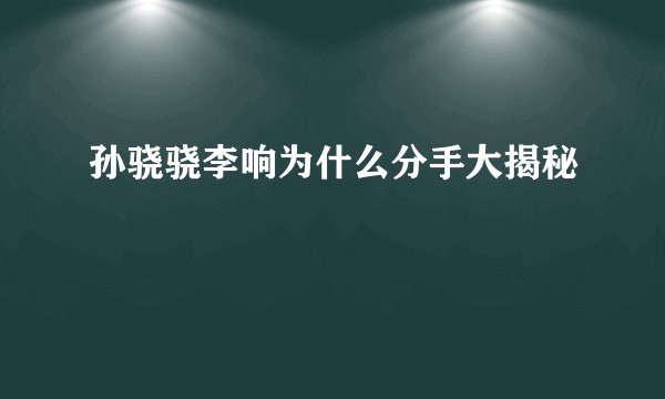 孙骁骁李响为什么分手大揭秘