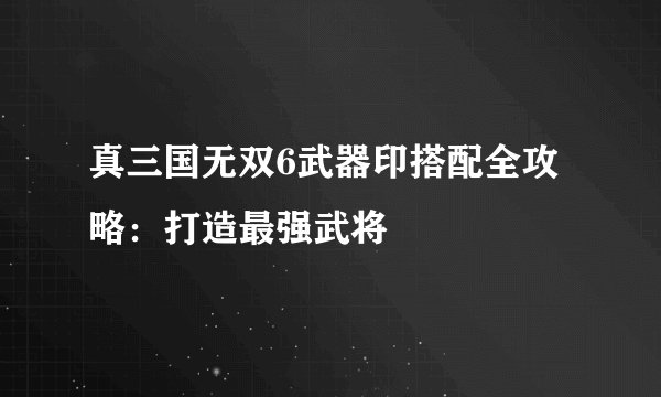 真三国无双6武器印搭配全攻略：打造最强武将