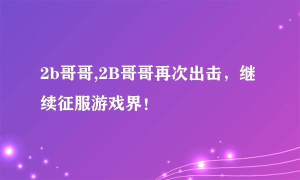 2b哥哥,2B哥哥再次出击，继续征服游戏界！