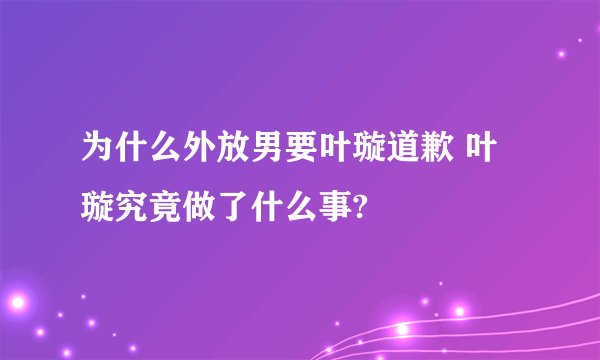 为什么外放男要叶璇道歉 叶璇究竟做了什么事?