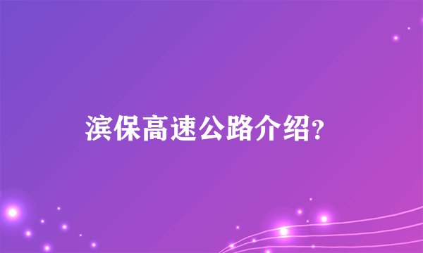 滨保高速公路介绍？