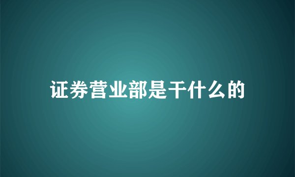 证券营业部是干什么的
