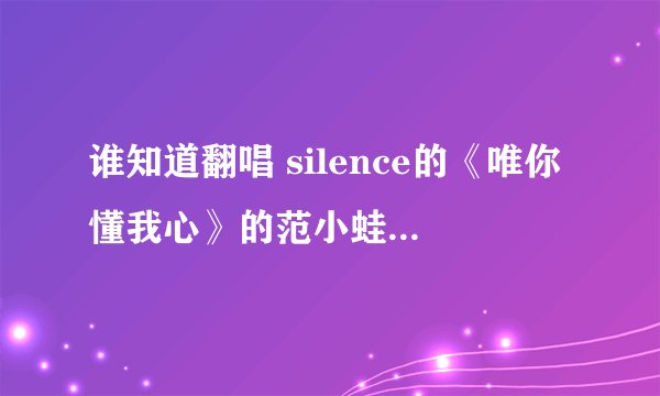 谁知道翻唱 silence的《唯你懂我心》的范小蛙的简介啊？