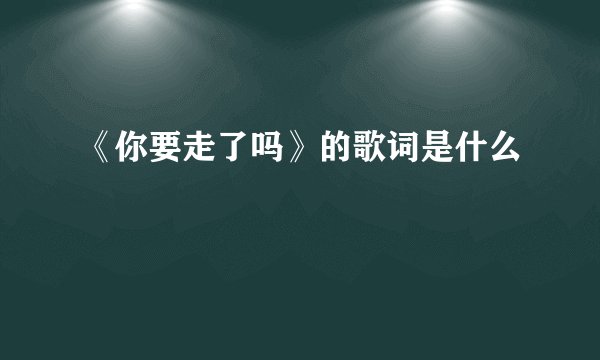 《你要走了吗》的歌词是什么