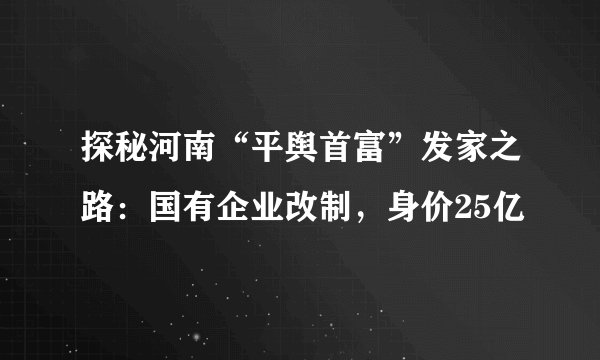 探秘河南“平舆首富”发家之路：国有企业改制，身价25亿