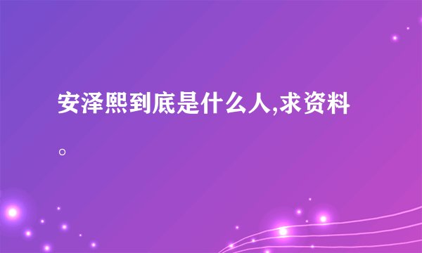 安泽熙到底是什么人,求资料。