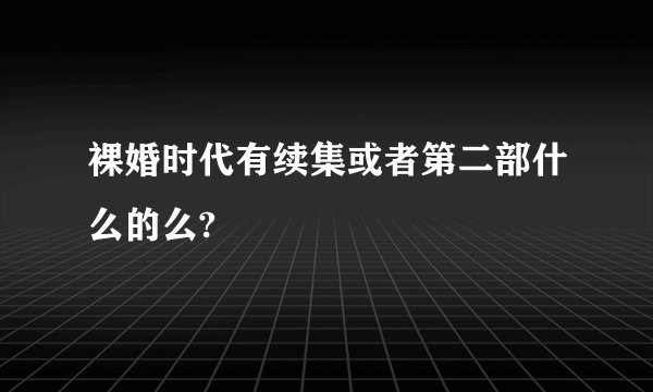 裸婚时代有续集或者第二部什么的么?