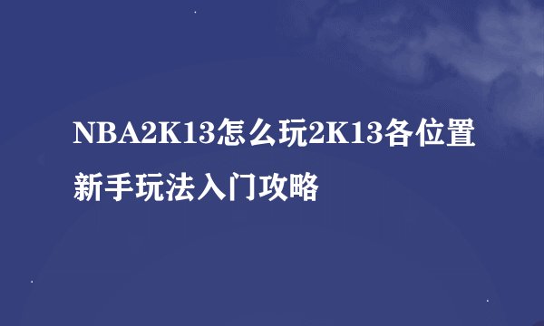 NBA2K13怎么玩2K13各位置新手玩法入门攻略