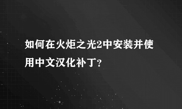 如何在火炬之光2中安装并使用中文汉化补丁？