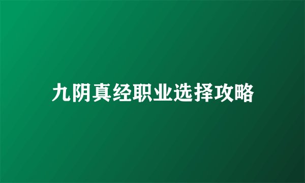 九阴真经职业选择攻略