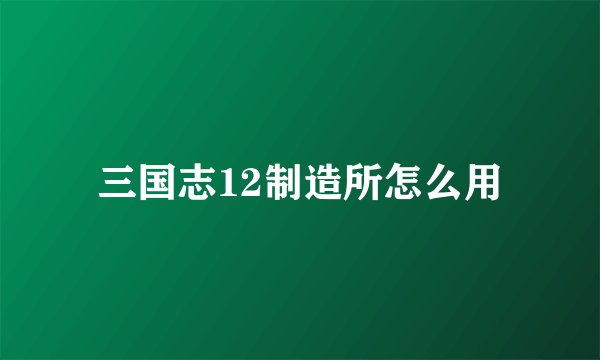三国志12制造所怎么用
