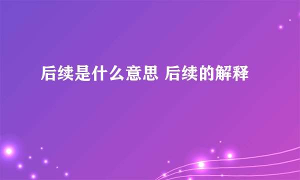 后续是什么意思 后续的解释