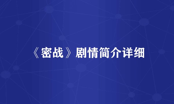《密战》剧情简介详细