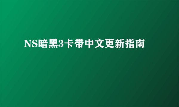 NS暗黑3卡带中文更新指南