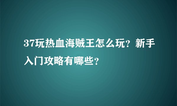 37玩热血海贼王怎么玩？新手入门攻略有哪些？