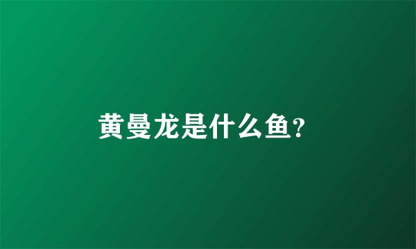 黄曼龙是什么鱼？