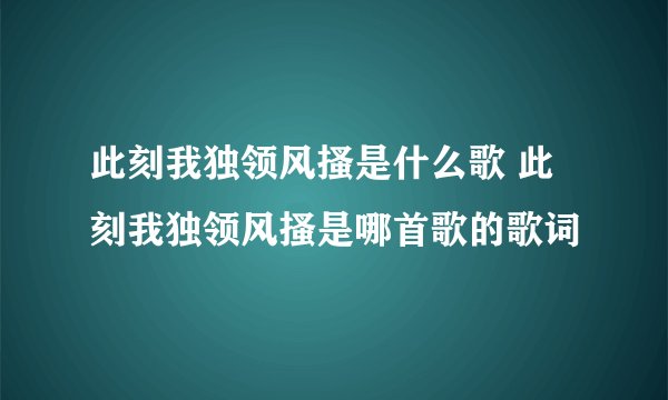 此刻我独领风搔是什么歌 此刻我独领风搔是哪首歌的歌词