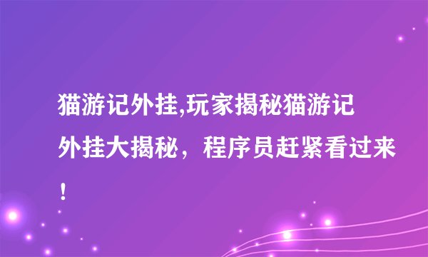 猫游记外挂,玩家揭秘猫游记外挂大揭秘,程序员赶紧看过来!