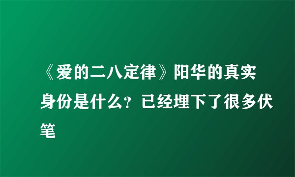 《爱的二八定律》阳华的真实身份是什么？已经埋下了很多伏笔