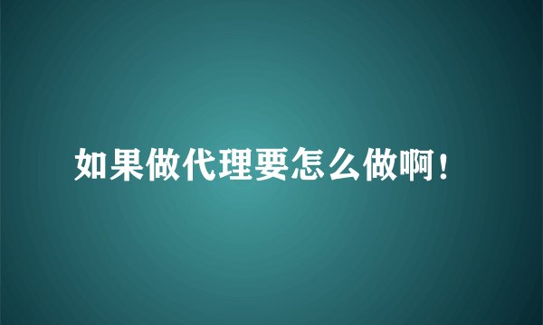 如果做代理要怎么做啊!
