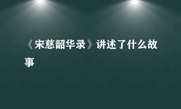 《宋慈韶华录》讲述了什么故事