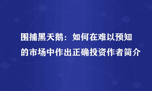 围捕黑天鹅：如何在难以预知的市场中作出正确投资作者简介