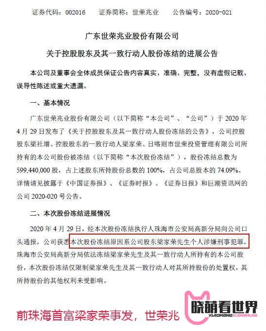 前珠海首富梁家荣事发,世荣兆业震荡引关注