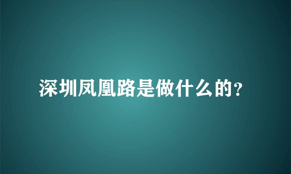 深圳凤凰路是做什么的？