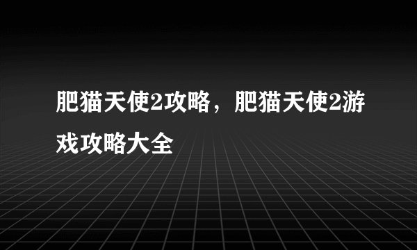 肥猫天使2攻略，肥猫天使2游戏攻略大全