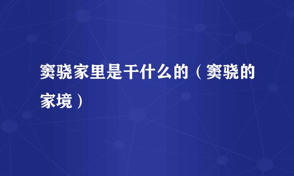 窦骁家里是干什么的（窦骁的家境）