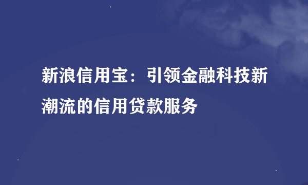 新浪信用宝：引领金融科技新潮流的信用贷款服务