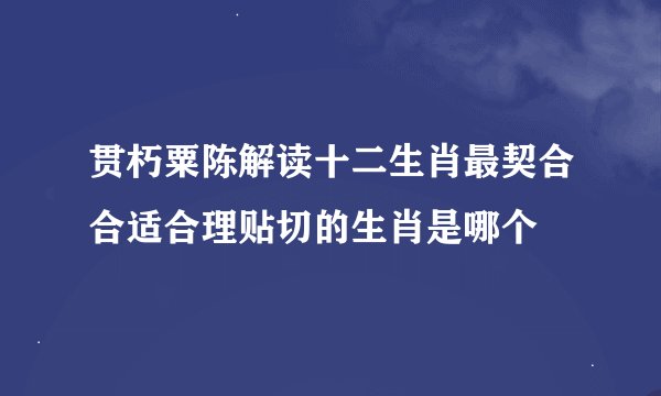 贯朽粟陈解读十二生肖最契合合适合理贴切的生肖是哪个