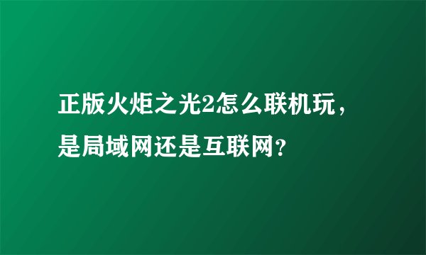 正版火炬之光2怎么联机玩,是局域网还是互联网?
