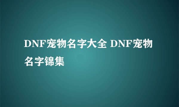 DNF宠物名字大全 DNF宠物名字锦集