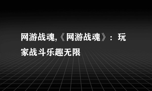 网游战魂,《网游战魂》：玩家战斗乐趣无限