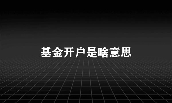 基金开户是啥意思