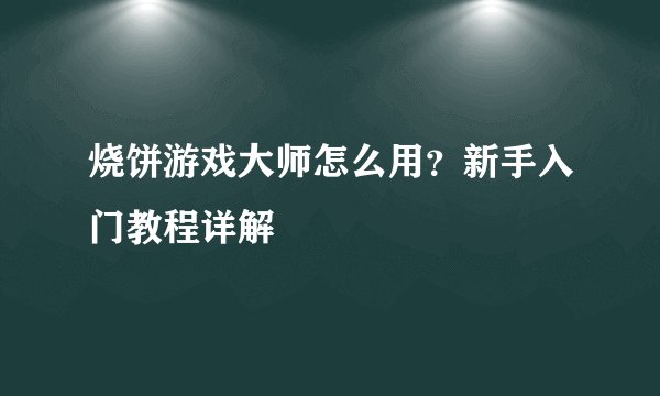 烧饼游戏大师怎么用？新手入门教程详解