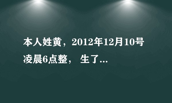 本人姓黄，2012年12月10号凌晨6点整， 生了个小龙女，取名黄晨曦，大家帮评评分