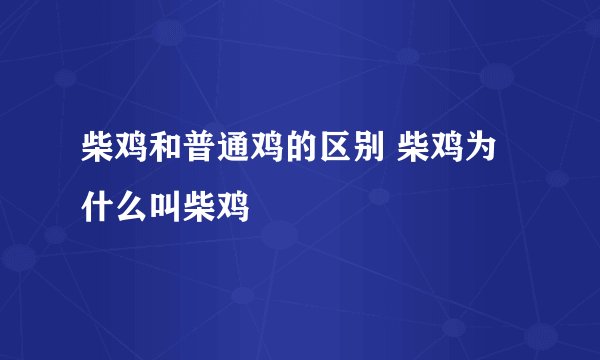 柴鸡和普通鸡的区别 柴鸡为什么叫柴鸡