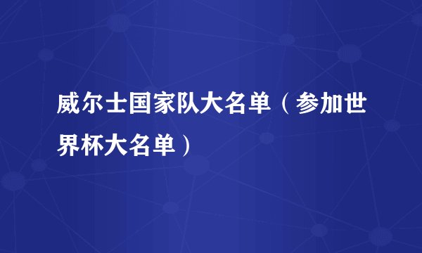 威尔士国家队大名单（参加世界杯大名单）