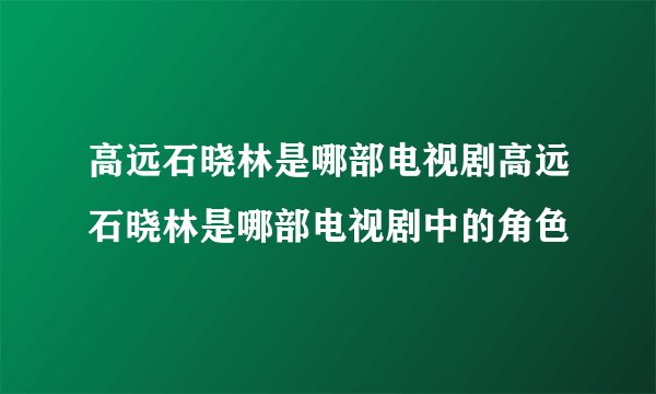 高远石晓林是哪部电视剧高远石晓林是哪部电视剧中的角色