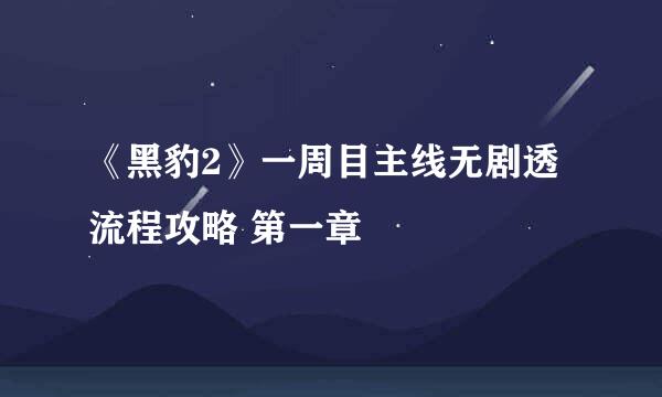 《黑豹2》一周目主线无剧透流程攻略 第一章