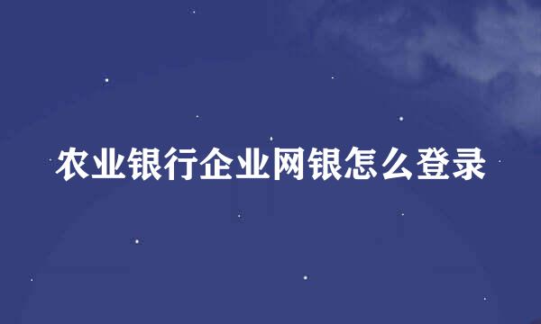 农业银行企业网银怎么登录