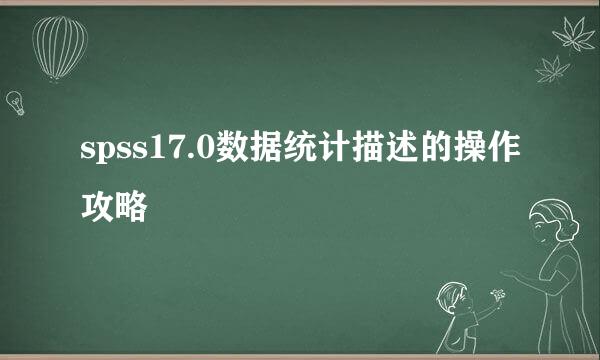 spss17.0数据统计描述的操作攻略