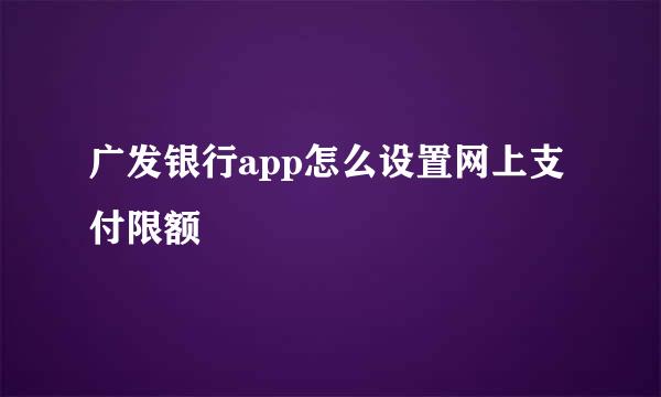 广发银行app怎么设置网上支付限额