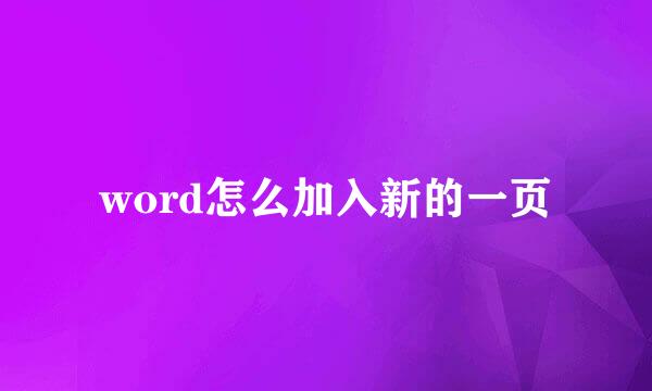 word怎么加入新的一页