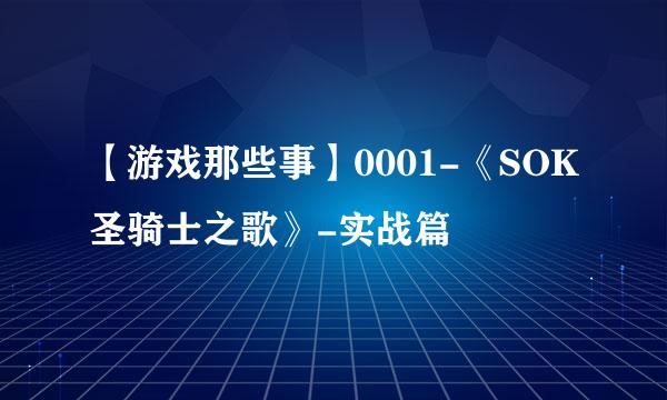 【游戏那些事】0001-《SOK圣骑士之歌》-实战篇