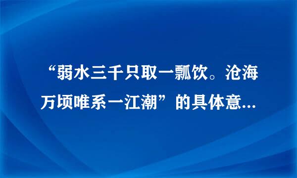 “弱水三千只取一瓢饮。沧海万顷唯系一江潮”的具体意思。不要出处