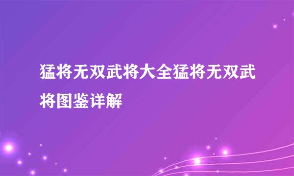 猛将无双武将大全猛将无双武将图鉴详解