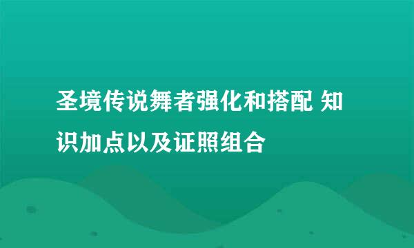圣境传说舞者强化和搭配 知识加点以及证照组合